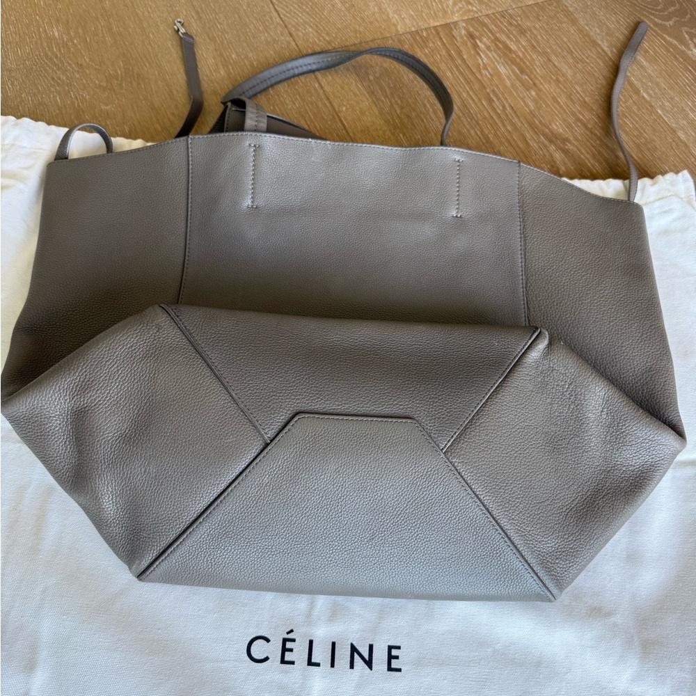 Celine Leather Cabas Tote Bag with Removable Pouch - Gray - Picture 6 of 8